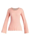 Kenzo Lurex Ribbed Knit Bell-sleeve Sweater In Flamingo Pink