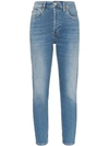 Re/done Originals High-rise Ankle Crop Skinny Jeans In Blue