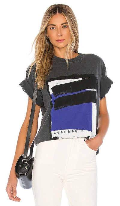 Anine Bing Georgie Blue Painting Tee In Washed Black