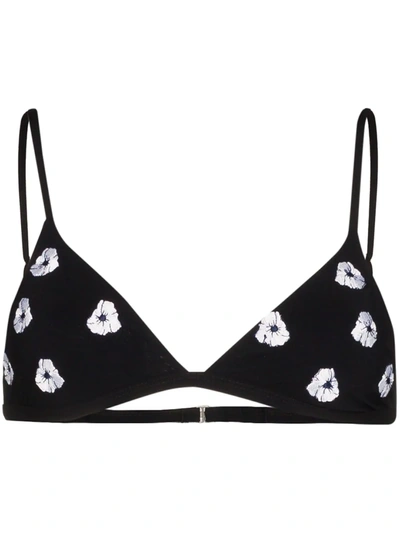 Anemone Floral-embroidered Triangle Bikini Top In Black