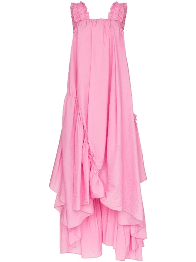 Brøgger Evie Asymmetric Ruffled Maxi Dress In Pink