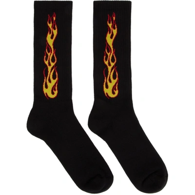 Palm Angels Black Flames Socks In Blk Multi