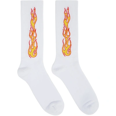 Palm Angels White Flames Socks In Wht Multi