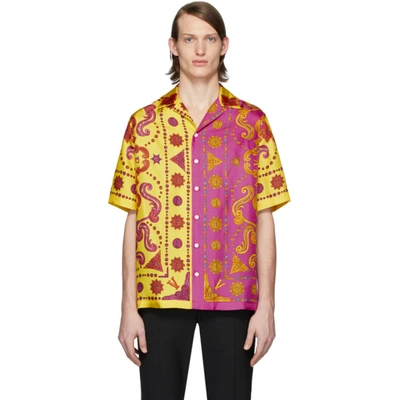 Versace Two Tone Baroque Print Silk Shirt In Multicolor