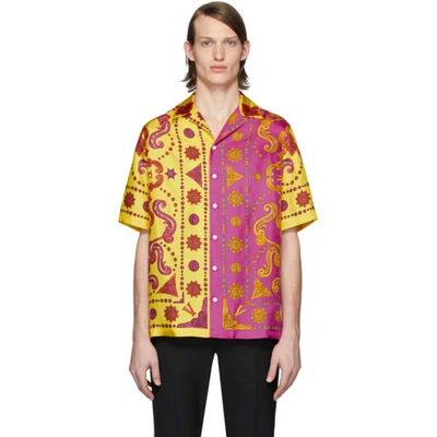 Versace Short Sleeve Silk Button-up Shirt In Multicolor