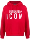 Dsquared2 Printed Icon Logo Cotton Jersey Hoodie In Red,white