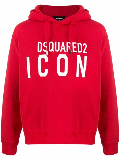 Dsquared2 Icon Logo印花纯棉连帽卫衣 In Red,white