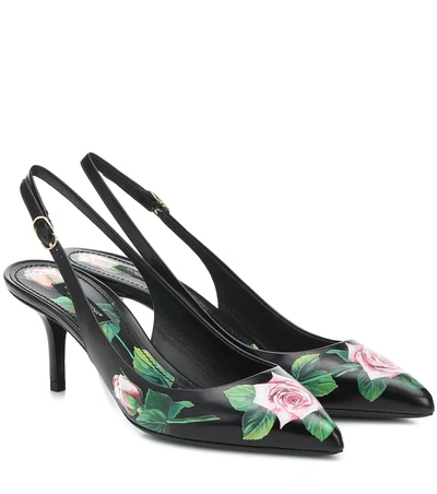 Dolce & Gabbana 70mm Printed Leather Slingback Pumps In Black