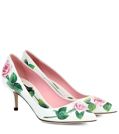 Dolce & Gabbana Floral Leather Pumps In White