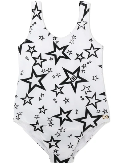 Dolce & Gabbana Kids' Star Print Lycra One Piece Swimsuit In White