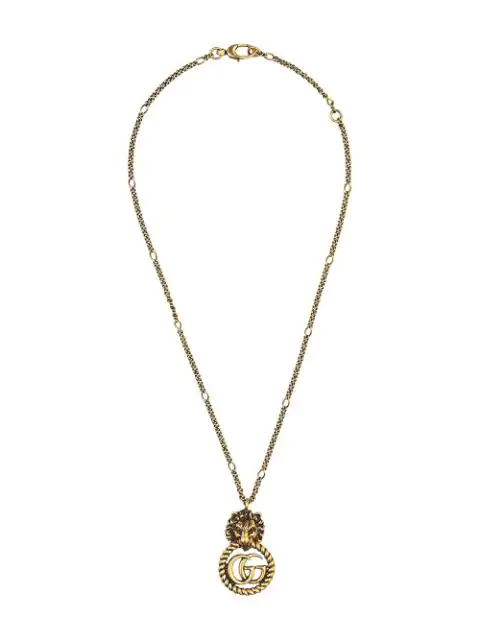 Gucci Lion Head Double-g Pendant Necklace In 0933 Gold | ModeSens