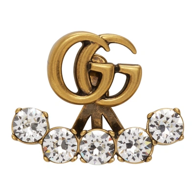 Gucci Gold Crystal Double G Single Earring In Gold,crystal