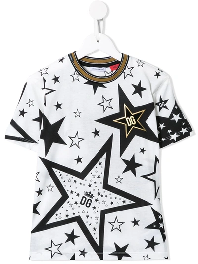 Dolce & Gabbana Kids' 星星印图纯棉平纹针织t恤 In Bianco