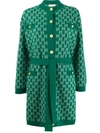 Gucci Knit Gg Intarsia Wool Coat Cardigan In Green,white