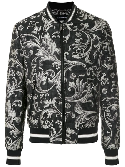 Dolce & Gabbana Broccato Jacquard Bomber Jacket In Black,grey