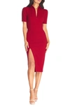 Dress The Population Gloria Front Zip Sheath Dress In Garnet