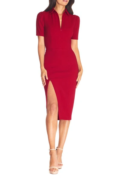 Dress The Population Gloria Front Zip Sheath Dress In Red