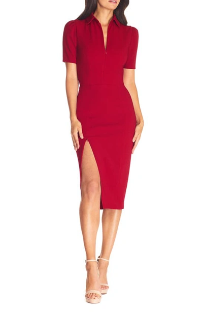Dress The Population Gloria Front Zip Sheath Dress In Garnet