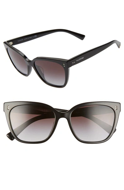 Valentino 55mm Gradient Square Cat Eye Sunglasses In Black/gradient Black