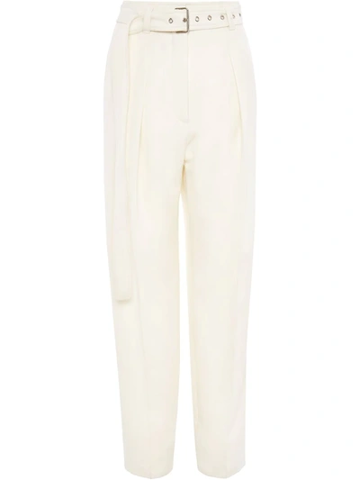 Jw Anderson Belted Wool-twill Tapered Trousers In White