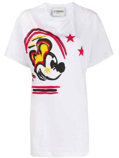 Iceberg Mickey Mouse Print Maxi T-shirt In White