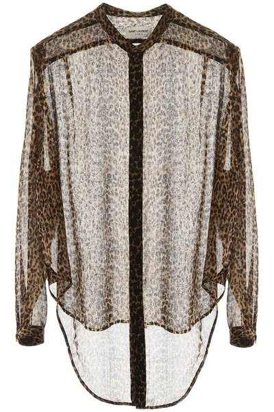 Saint Laurent Leopard Print Shirt In Brown,black