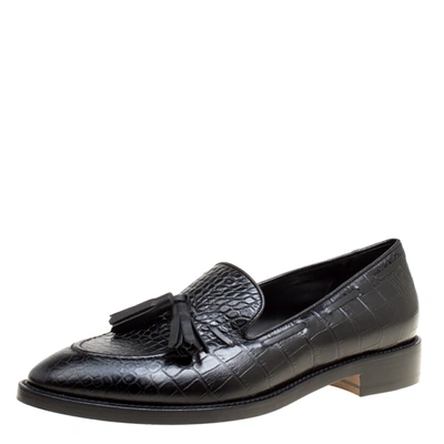 Pre-owned Etro Black Embossed Leather Tassel Loafers Size 39