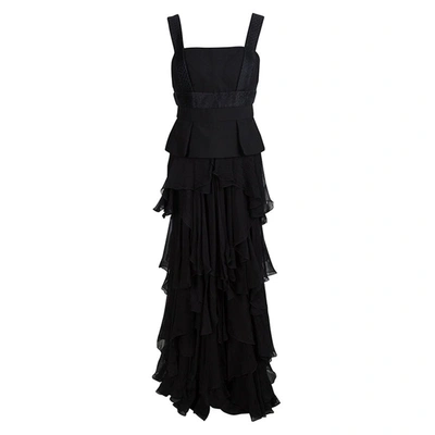 Pre-owned Alexander Mcqueen Black Tiered Sleeveless Peplum Gown M