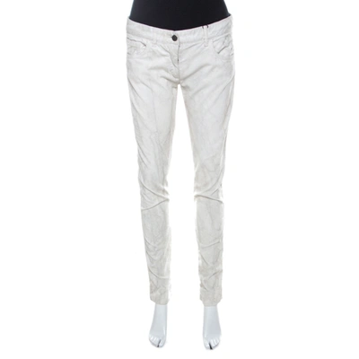Pre-owned Dolce & Gabbana Monochrome Marbled Cotton Corduroy Tapered Pants M In White