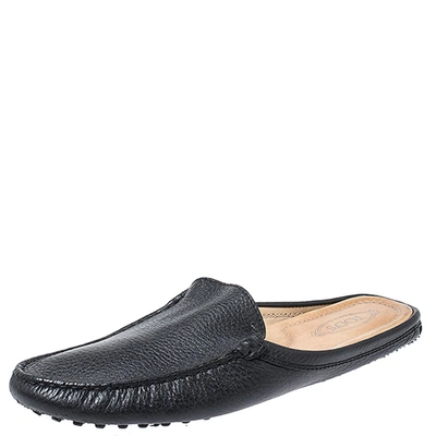 Pre-owned Tod's Black Leather Pellame Flat Loafer Mules Size 37