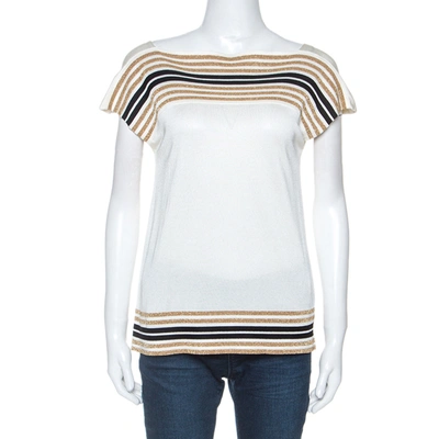 Pre-owned Gucci Off White Knit Metallic Trim Detail Top M