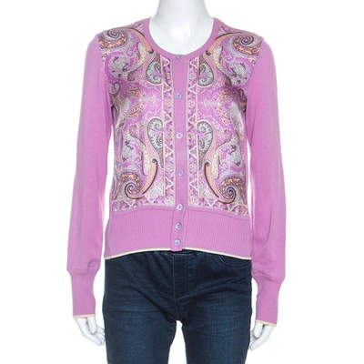 Pre-owned Etro Lavender Paisley Print Silk Sleeveless Top And Cardigan Set M In Purple