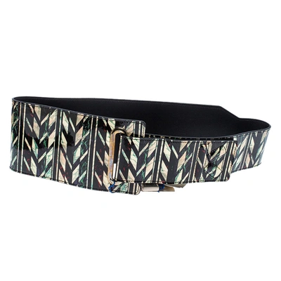 Pre-owned Kenzo Multicolor Printed Patent Leather Strap Waist Belt 90cm