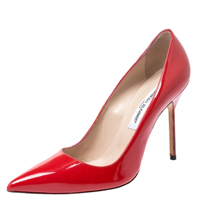 Pre-owned Manolo Blahnik Red Patent Leather Bb Pointed Toe Pumps Size 41