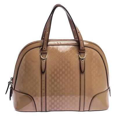 Pre-owned Gucci Ssima Patent Leather Nice Satchel In Beige