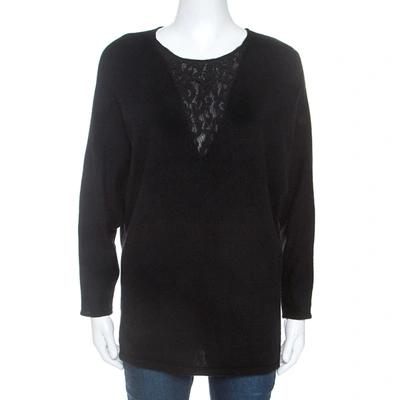 Pre-owned Ch Carolina Herrera Carolina Herrera Black Cashmere Blend Lace Insert Sweater S