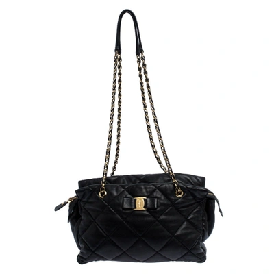 Pre-owned Ferragamo Black Quilted Leather Ginette Chain Shoulder Bag