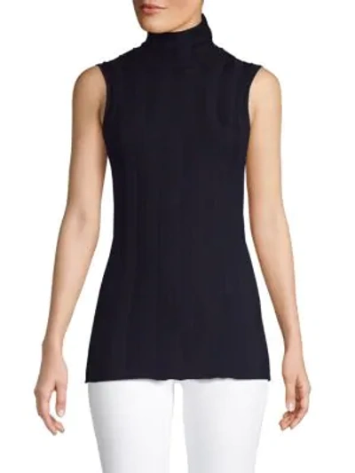 Derek Lam Ribbed Sleeveless Turtleneck Top In Navy