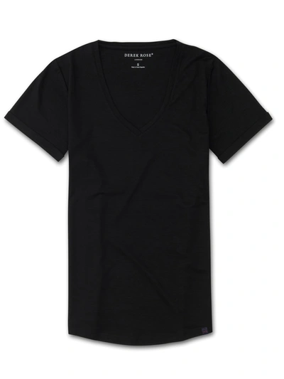 Derek Rose Women's V-neck T-shirt Lara Micro Modal Stretch Black