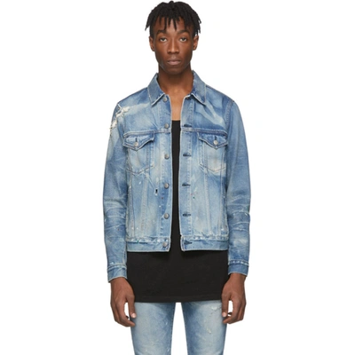 John Elliott Thumper Paint-splattered Denim Jacket In Blue