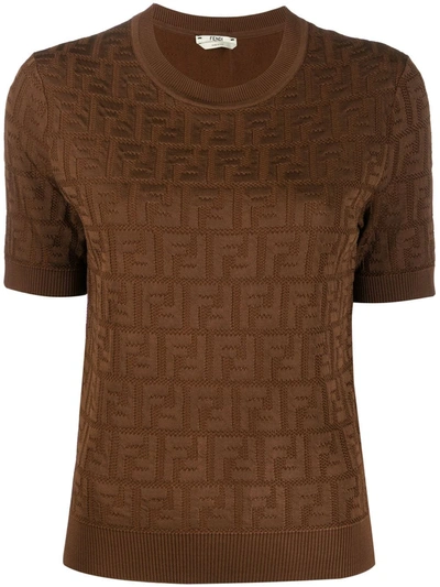 Fendi Ff Pattern Knitted Top In Brown