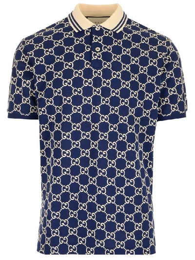 Gucci All Over Logo Polo Shirt In Blue
