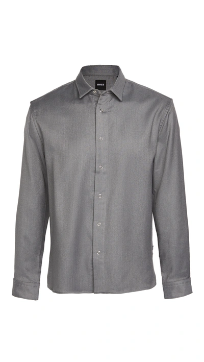 Hugo Boss Ronni Slim Fit Leaf Print Button-up Shirt In Medium Grey