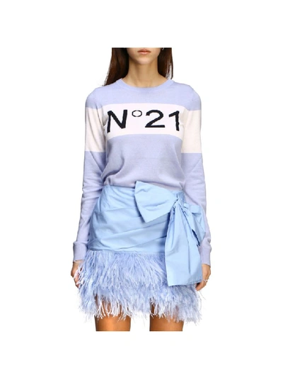 N°21 N° 21 Sweater N &deg; 21 Crew Neck Sweater With Logo In Gnawed Blue