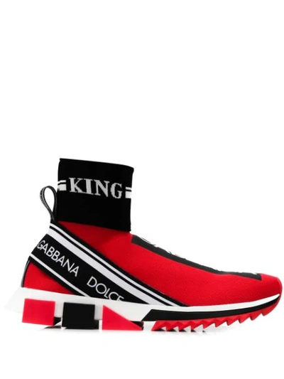Dolce & Gabbana Sorrento Hi-top Knit Trainer Sneakers In Red,black,white