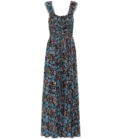 Ulla Johnson Evianna Pleated Fil Coupé Printed Silk And Lurex-blend Gown In Indigo