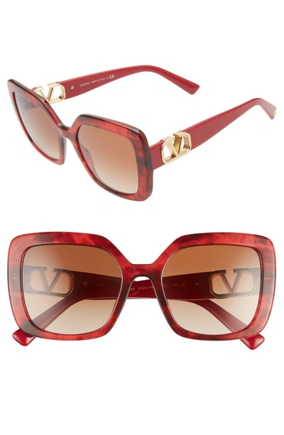 Valentino Vlogo 53mm Gradient Square Sunglasses In Red Havana/ Gradient Brown