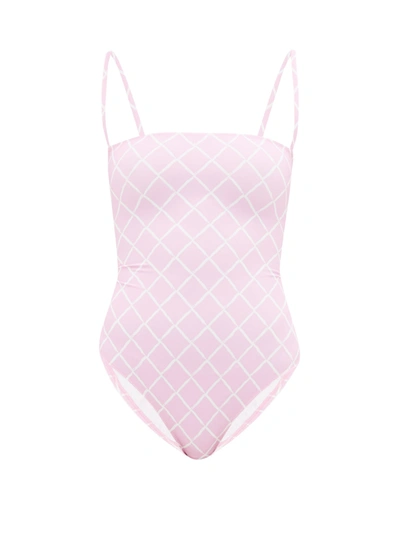 Fisch Sucre Laced-back Diamond-print Swimsuit In Baby Pink