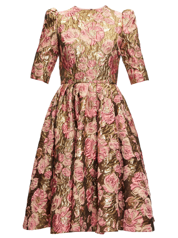 Dolce & Gabbana Metallic Rose-jacquard Dress In Gold Multi | ModeSens