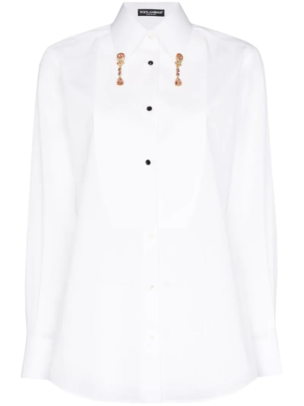 Dolce & Gabbana Crystal Pendant Cotton-poplin Shirt In White | ModeSens